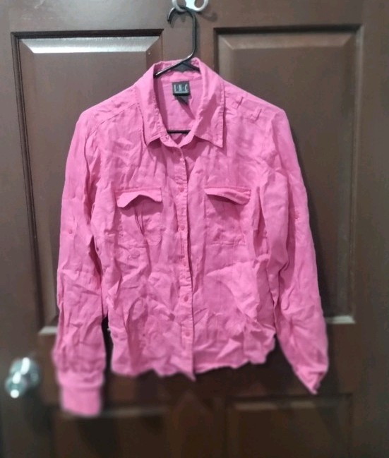 INC International Concepts 100% linen pink button up shirt size 14