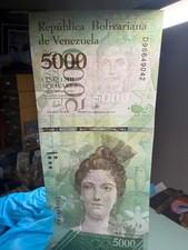 Authentic Venezuela 5000 Bolivares Currency, SURPERB GEM, UNC 2017, D-Prefix