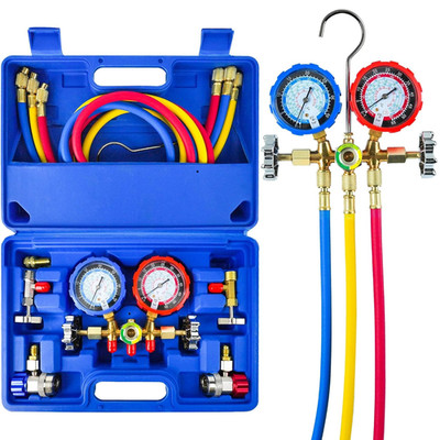 3 Way AC Gauge, AC Manifold Gauge Set for R134A R410A R12 R22 R502 Refrigerant,