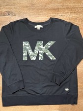 Michael Kors Women's Black Camo MK Logo Crewneck Sweatshirt Size L