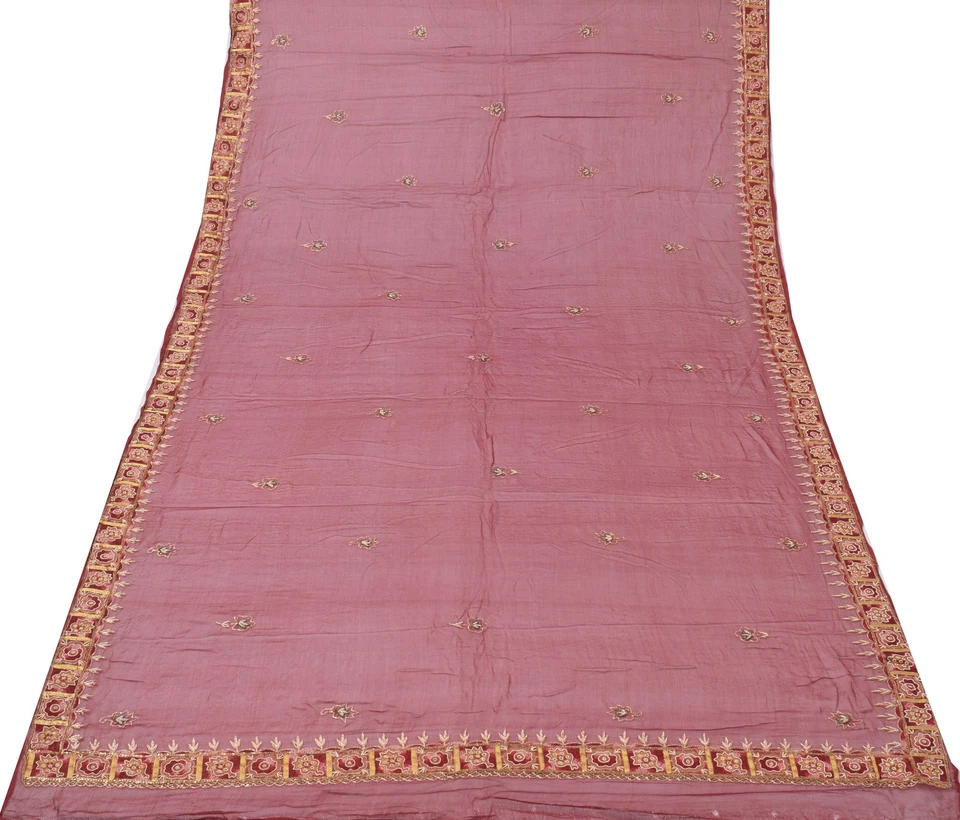 Sushila Vintage Maroon Dupatta Pure Chiffon Silk Hand Beaded & Woven Long Stole - Image 2 of 4