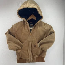 Carhartt Youth Insulated Canvas Hooded Jacket Tan Size M YYJ130 BRN
