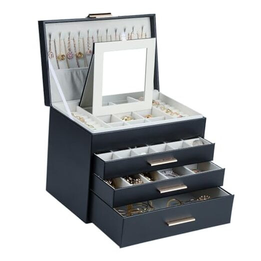 4 Layer Jewelry Box for Women, Jewelry Organizer Box with Necklace Hooks, 3