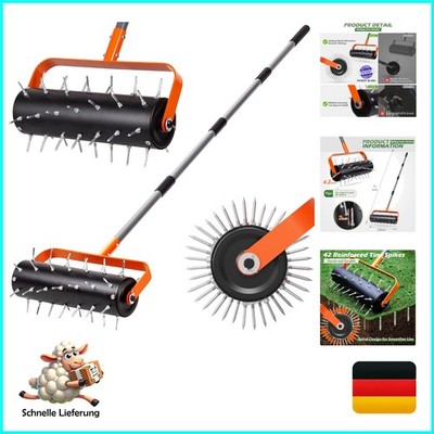 Walensee Rasenlüfter Rollend, manuell, 42 Spikes, verstellbarer Griff, Stahl,...