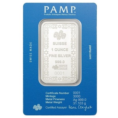 2025 1 oz .9999 Fine Silver Bar PAMP Suisse - Star of David 3,000