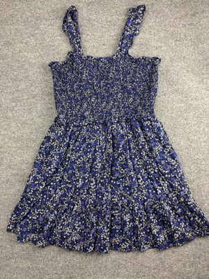 #ad Draper James Dress Womens 2XL Blue Floral Smocked Tiered Sundress Pockets Lined $15.00