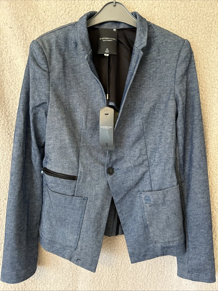 G-Star Raw City Wear Blue Denim Style Jacket Coat Fitted Zip Pocket Size 36 New - Image 2 of 4