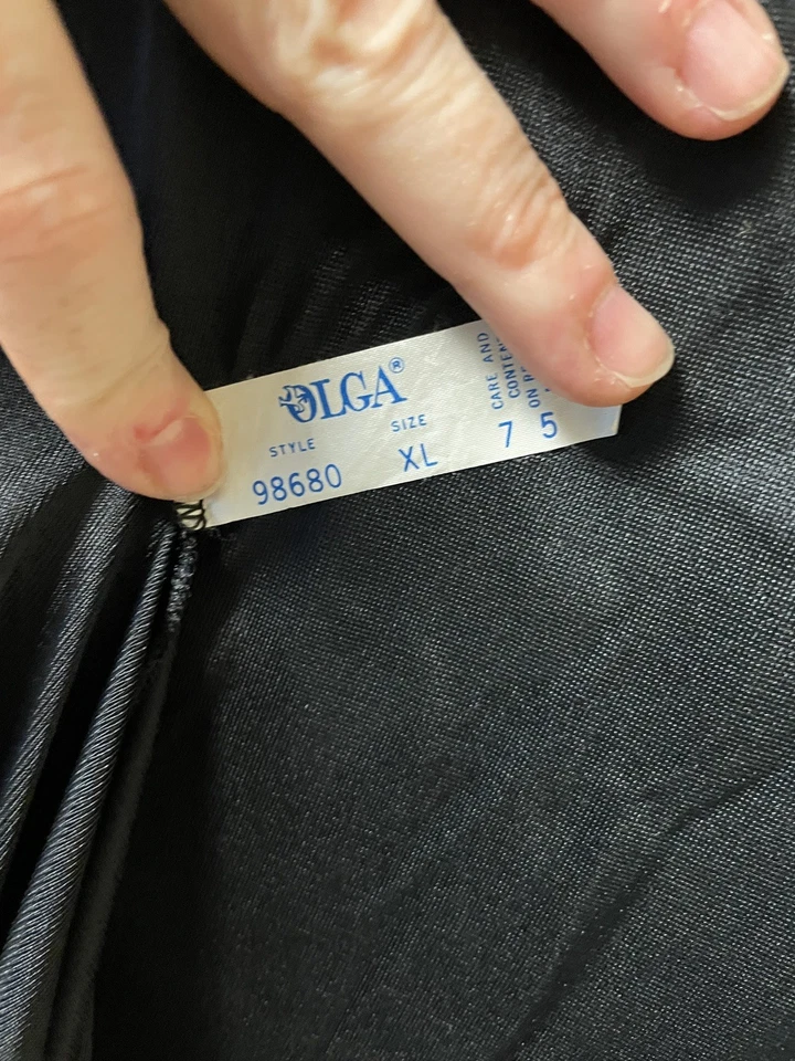 Camisón Olga Vintage Barrido Completo Nylon Sedoso Encaje, Negro XL Foto 3 de 4