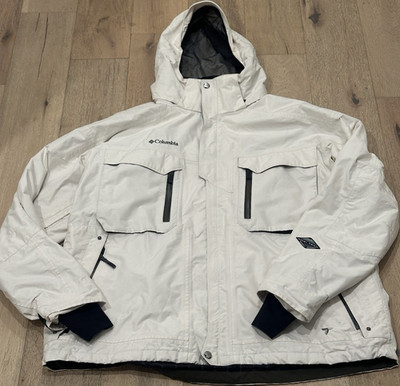 Columbia Titanium Omni-Tech Waterproof Ski Jacket XXL White Hooded Men's