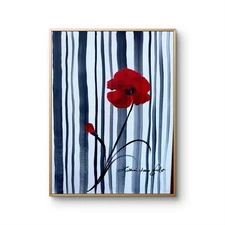 12x16  Red Poppy on Black & White  Abstract Design Home Art