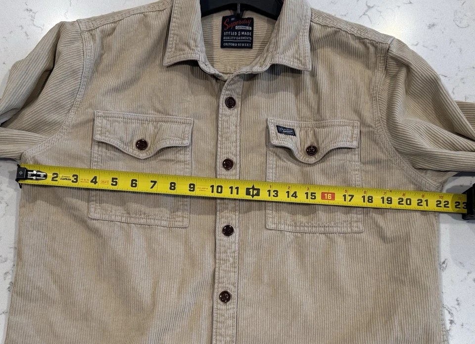 Superdry Mens Shirt Large Tan Cord Corduroy Field Shirt Overshirt Workwear XL - Image 3 of 4
