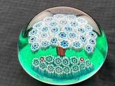 Murano Millefiori Tree of Life Art Glass Paperweight Green Floral with Canes
