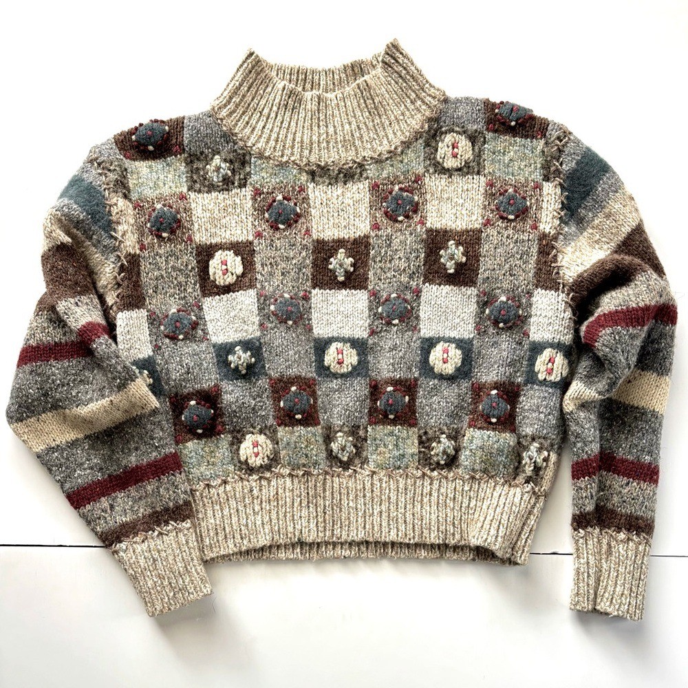 Vintage Cottage Rosette Patchwork Y2K Handknit Gr… - image 15