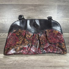 Patricia Nash Macellara Vintage Floral Brocade & Black Leather Oval Satchel Bag