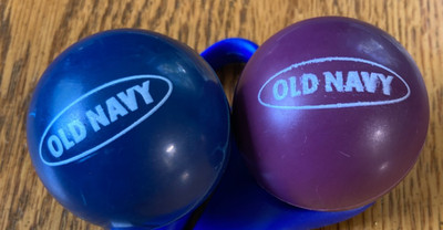 SUPER-BALL LOT OF 2 LARGE VINTAGE 2'' DIAMETER OLD NAVY PURPLE/NAVY BLUE