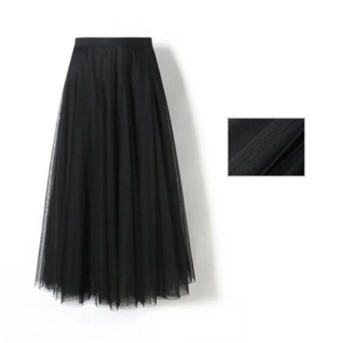 Damen Plissee Midi Rock Damen Elastisch Hohe Taille Netz Rock A-Linie Röcke - Bild 44 von 53