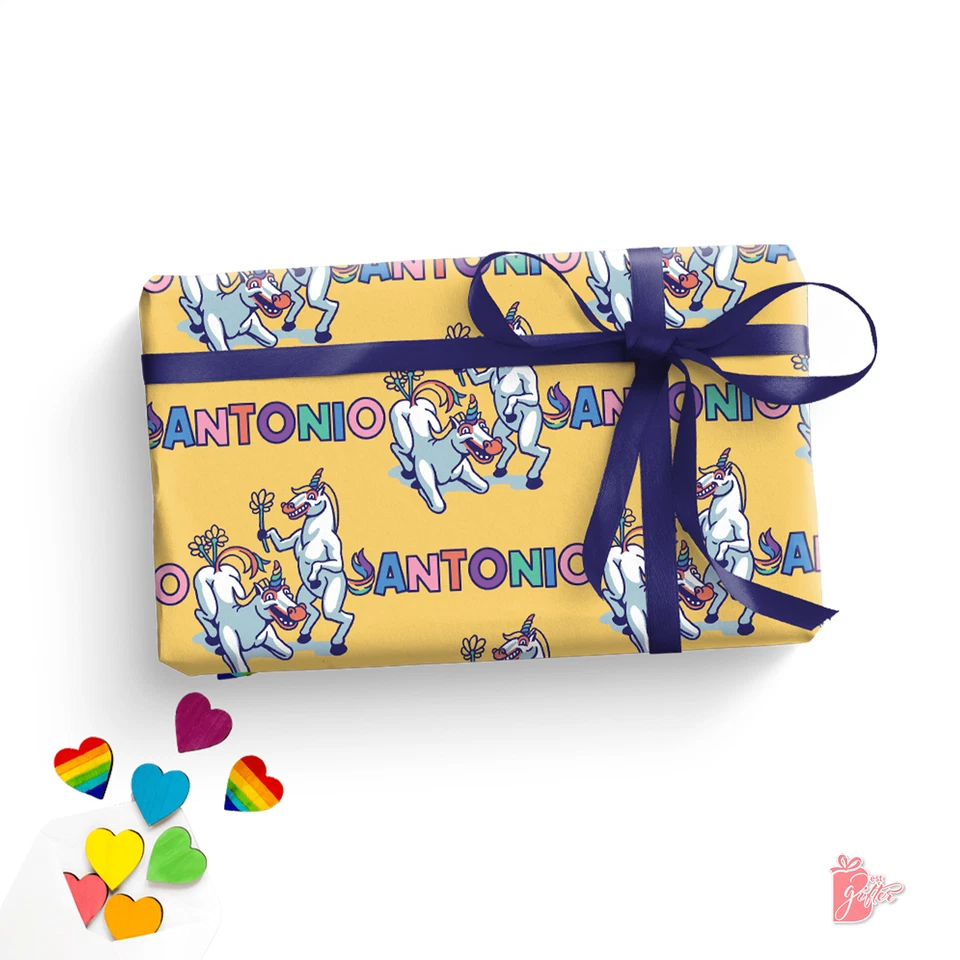 Nombre Papel de Envoltura Personalizado Orgullo Unicornios y Margaritas Envoltura de Regalo Foto 3 de 4