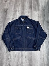 Rocawear Y2K Blue Denim Embroidered Logo Trucker Hip Hop Jacket Size Large