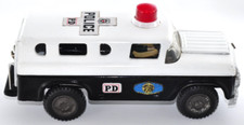 Rare Vintage Marusan Tin Toy Ford Police Car with Farmer Driver Japan 1950s 32cm