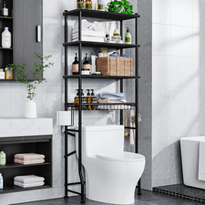 4-Tier Over-The-Toilet Storage Rack with Adjustable Shelves Basket - Black