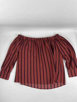 Sweet Wanderer Off Shoulder Shirt Womens Medium Red  Back Striped