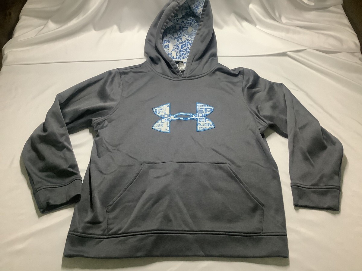 Under Armour Hoodie Hooded Sweatshirt Gray W/ Blue Youth Size