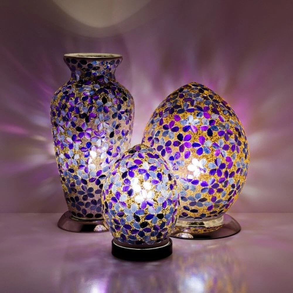 Purple Flower Mosaic Glass Vintage Table Lamp
