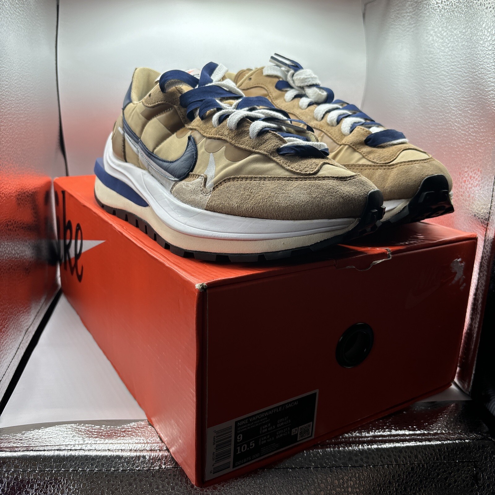 SACAI X NIKE Nike Sacai x VaporWaffle Tan Navy Sesame Blue void UK 8 Autentiche