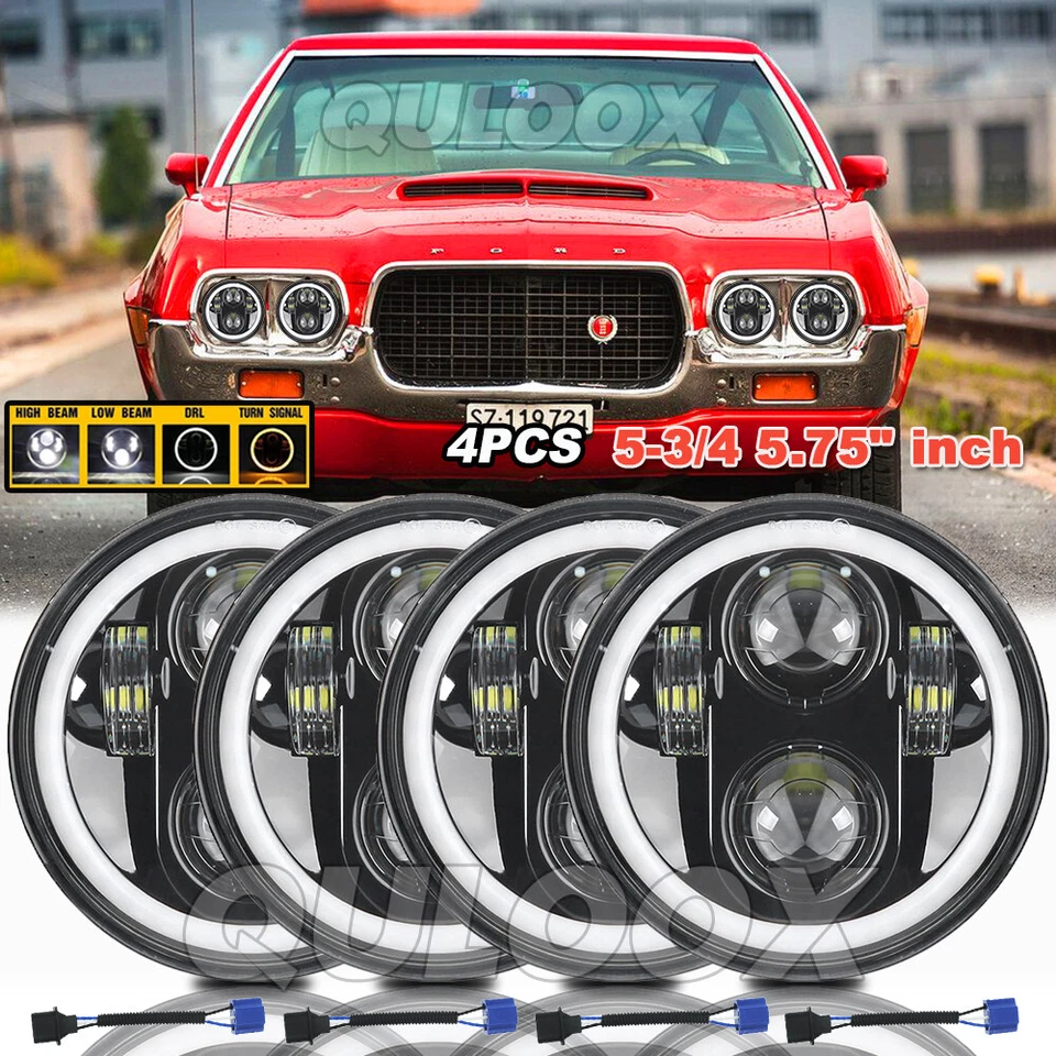 4PCS 5.75" 5-3/4" Round LED Hi-Lo Beam Headlights For Cadillac Calais 1965-1974 - Image 4 of 4