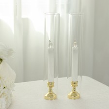 2 CLEAR 14" Glass Pillar Hurricane CANDLE SHADES Party Event Decoration Supplies