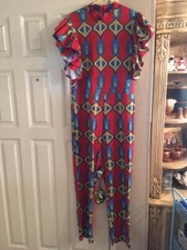 Plus Size Stretchy Multi-Color Designs Ruffle Sleeves Jumpsuit w/back zip. 2XL.
