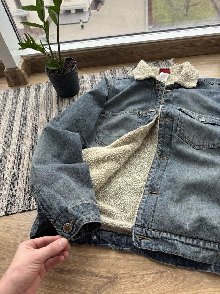 Oakley Software Vintage 90s Sherpa Y2K Denim Button Up Jacket Size S-M red label - Image 3 of 4