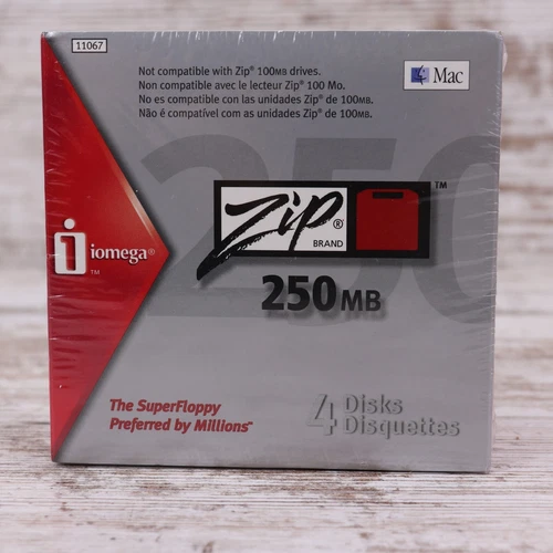 Iomega 11067 Zip 250 MB Disks Mac Formatted 4-pack NIP New Sealed