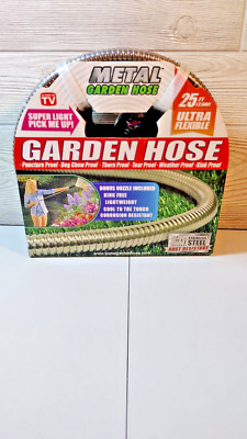 25' Metal Garden Hose With Bonus High Pressure Nozzle