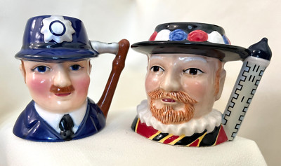 JAMES SADLER ''Characters of Britain'' Policeman & Beefeater Mini Mugs, Lot of Two