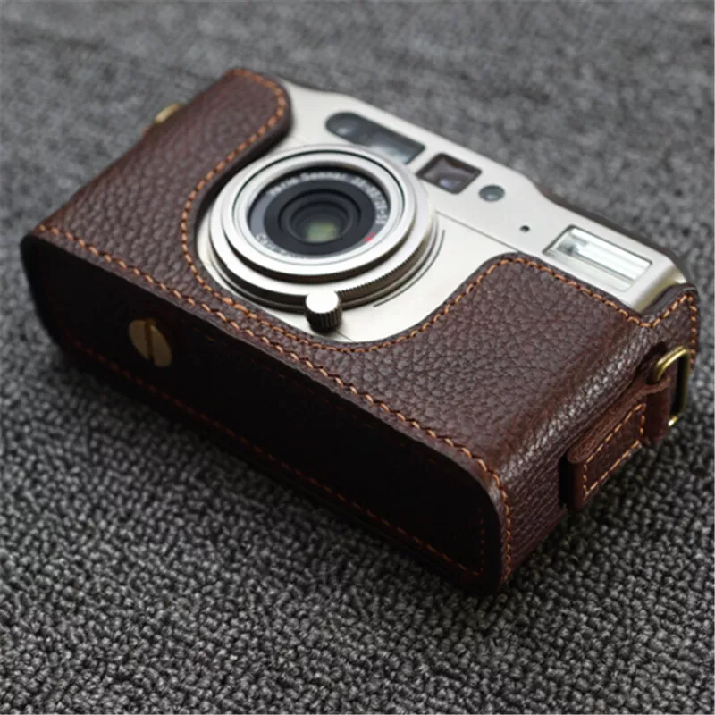 Handmade Leather Half Case for Contax TVS Camera Yellow Brown