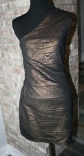 NEW Express Womens Gold Black One Shoulder Sleeveless Stretchy Mini Dress SZ S