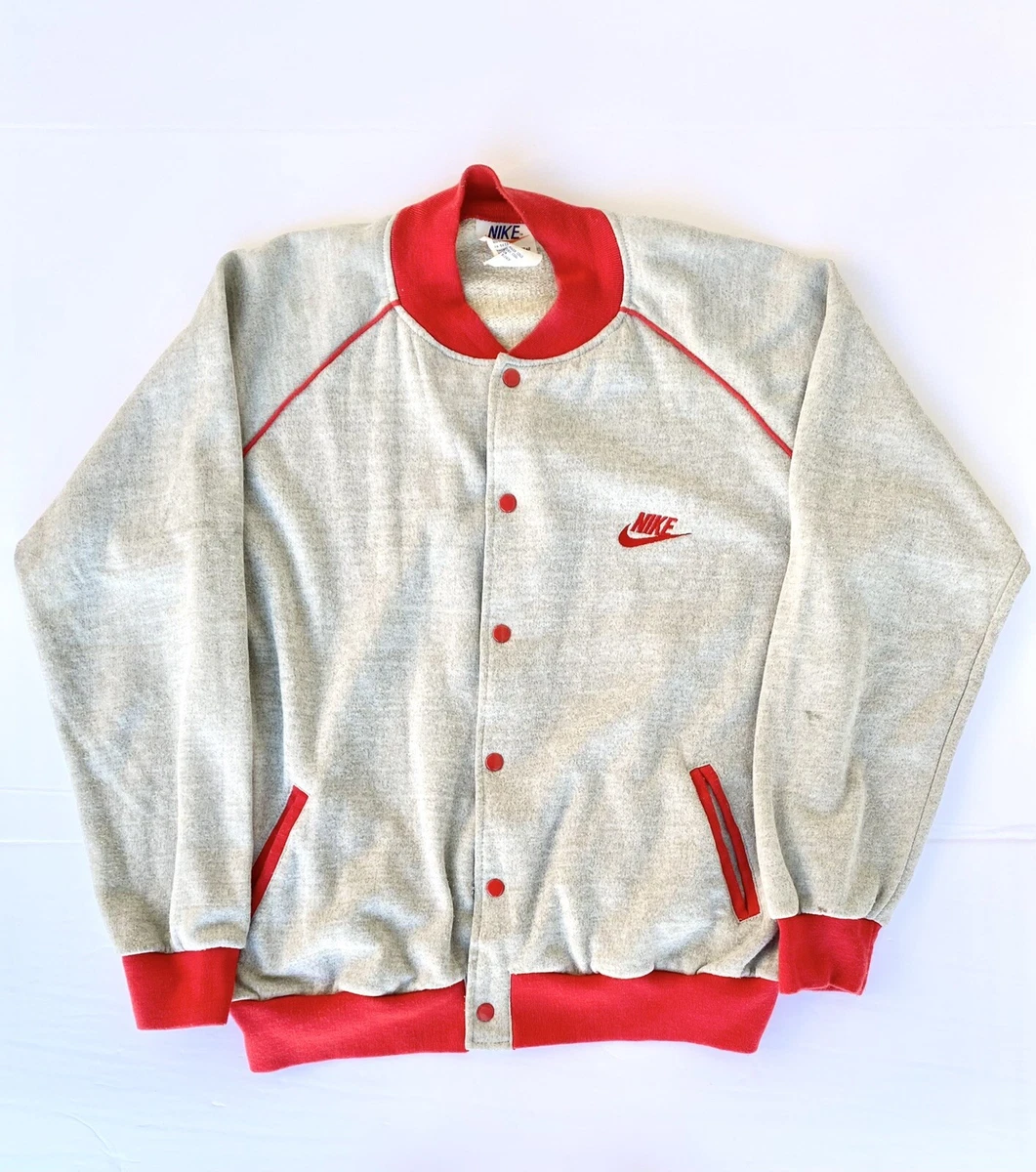 Men's Vintage 70's Nike Sportswear Grey Red Baseball Varsity Bomber sz XL