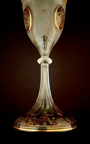 5 Antique Moser Style Bohemia Handcut Cut to Clear Glass Wine Stems Gilded - Picture 10 of 12