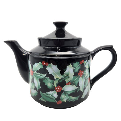 Tea Pot Holly by Caroline Bessey Dunoon Scotland Black Made in Japan Vintage