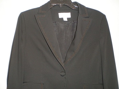 Casual Corner Annex Womens Black Embroidered On Neck Line Size 10 Petite Blazer - Picture 2 of 7
