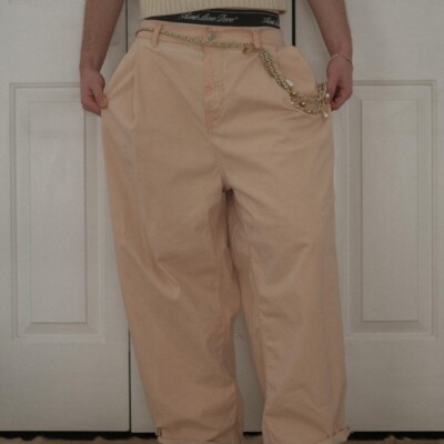 The Frankie Shop Blush Pink Washed Wide Leg Distressed Trousers - Size Small