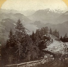Stereoview Photo Switzerland Lake Lucerne High Alps From Mount Pilatus Railway