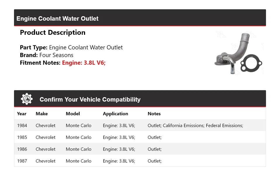 Salida de agua refrigerante motor Chevrolet Monte Carlo 1984-1987 4 estaciones 1985 Foto 2 de 4