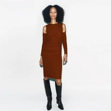 NWT New Zara Cut Out Ruched Brown Dress Size S