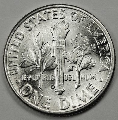 1949-d Roosevelt Dime. Fully Separated Horizontal Torch Lines. BU