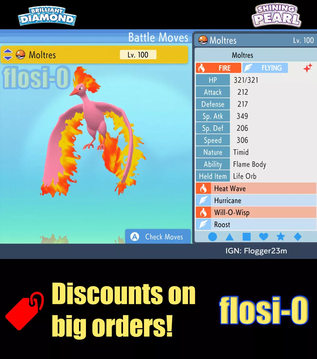 6IV Shiny Moltres Pokemon Brilliant Diamond and Shining Pearl