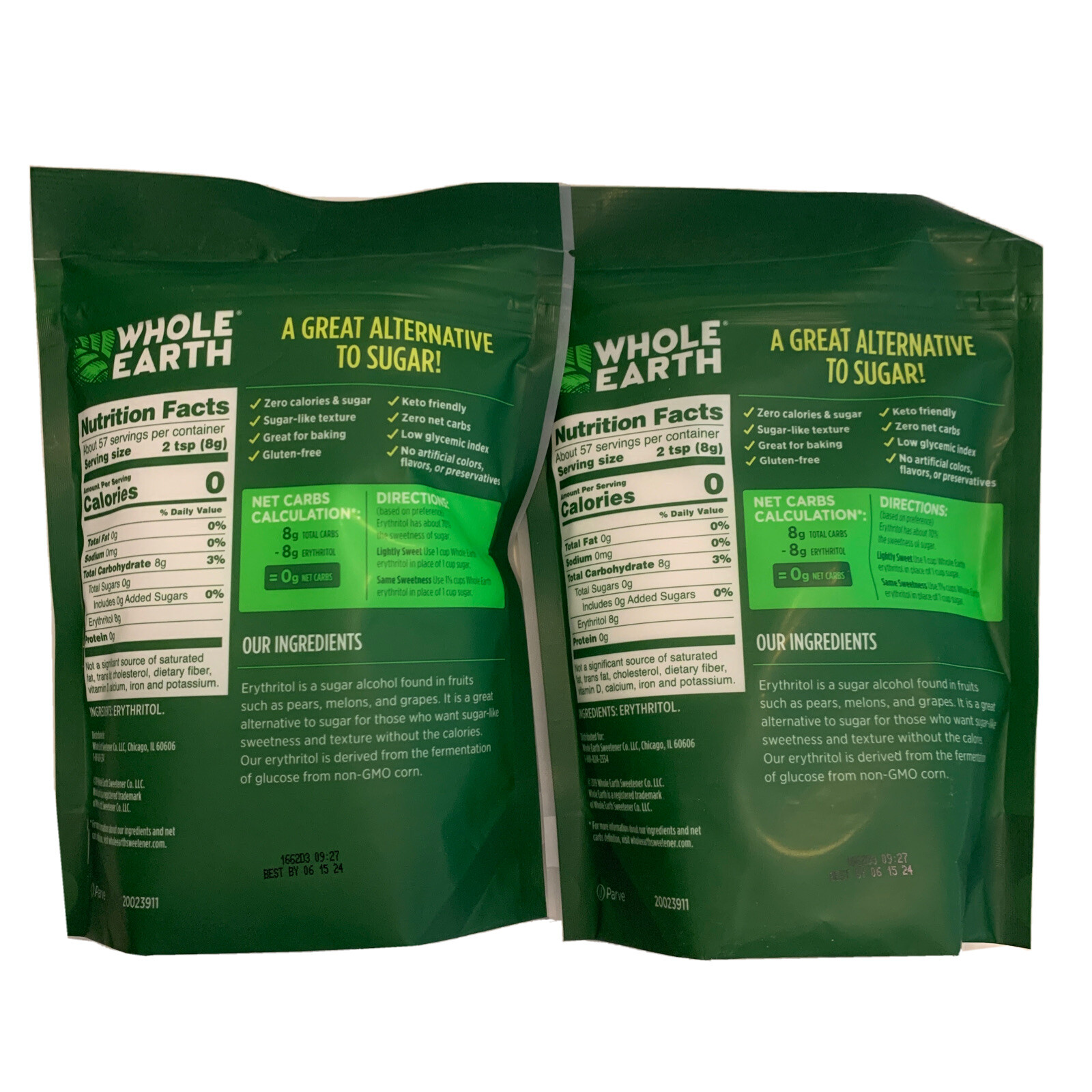 Whole Earth Sweetener Co 100 Erythritol Sweetener 1 Pound Bag Keto x2