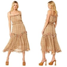 NWT MISA Nita Midi Ruffle Dress in Flora Tile Mix Green Pink Size S Retail $398