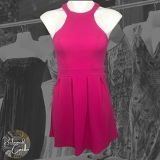 on twelfth Womens Fuchsia Pink Stretch Sleeveless Halter Pleated Mini Dress Sz M